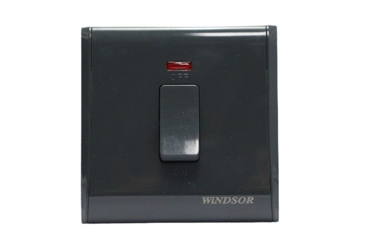 Windsor Pioneer Gun Metal  2A 1 Gang Double Pole Switch with Neon Indicator- P324DH