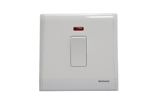 Windsor Pioneer White 2A 1 Gang Double Pole Switch with Neon Indicator - P324F