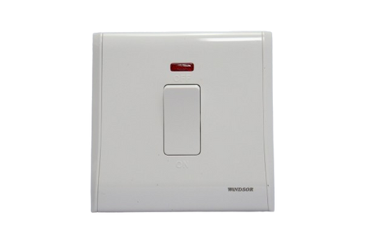 Windsor Pioneer White 2A 1 Gang Double Pole Switch with Neon Indicator - P324F