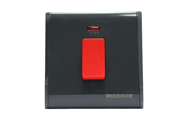 Windsor Pioneer Gun Metal 45A 1 Gang Double Pole Switch with Neon Indicator - P327DH