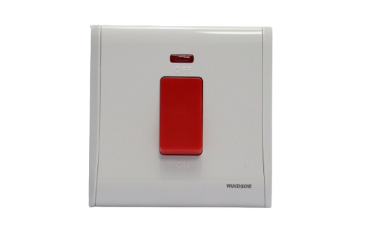Windsor Pioneer White 45A 1 Gang Double Pole Switch with Neon Indicator - P327F