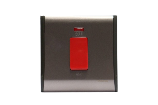 Windsor Pioneer Gun Metal Grey 45A 1 Gang Double Pole Switch with Neon Indicator - P327GB