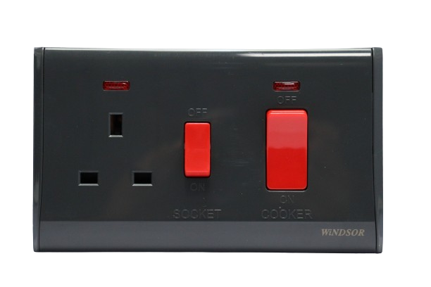 Windsor Pioneer Gun Metal 45A Cooker Control Unit Socket with Neon Indicator - P331DH