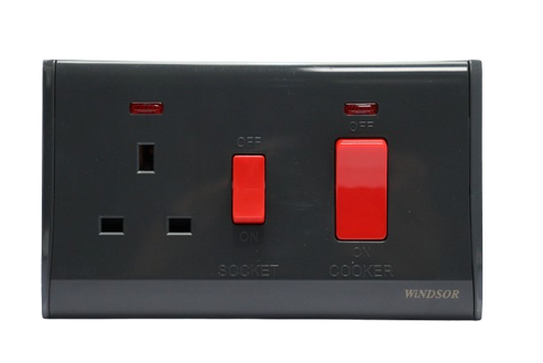 Windsor Pioneer Gun Metal 45A Cooker Control Unit Socket with Neon Ind ...