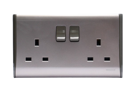 Windsor Pioneer Gun Metal Grey 13A 2 Gang Switched Socket - P46GB