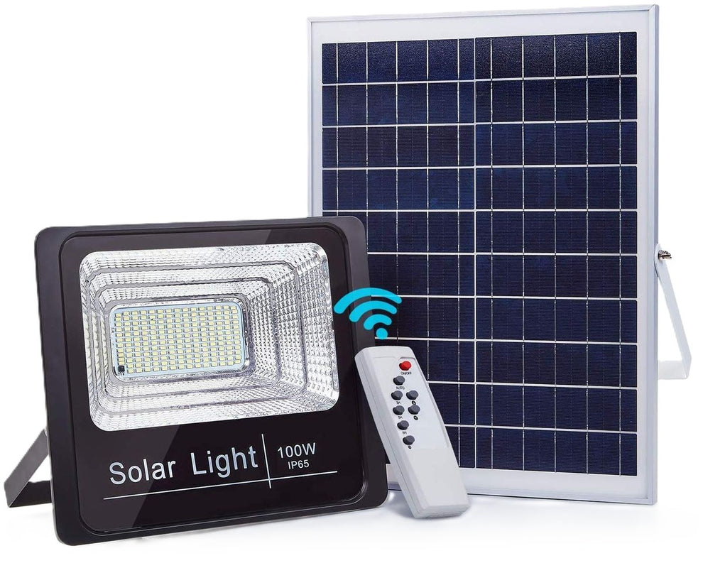 150W LED Solar Flood Light 6500K IP65 with Solar Panel & Remote Contro ...