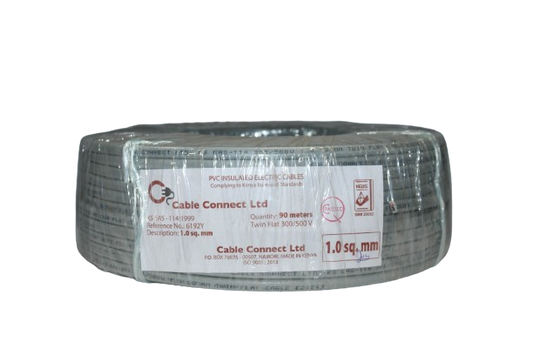 1MM Twin Flat Cable Grey (9 MTR ROLL)