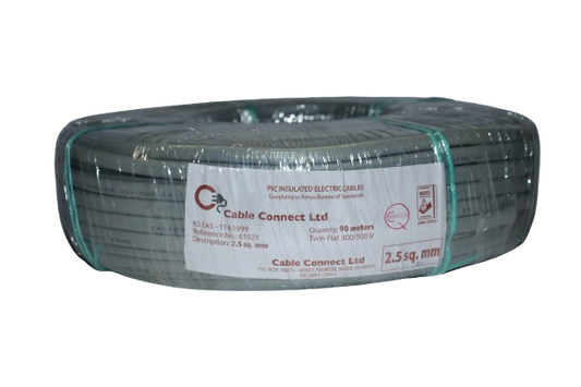 2.5MM Twin Flat Cable Grey (9 MTR ROLL)