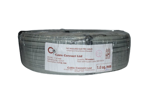 1MM Twin with Earth Cable Grey (9 MTR ROLL)