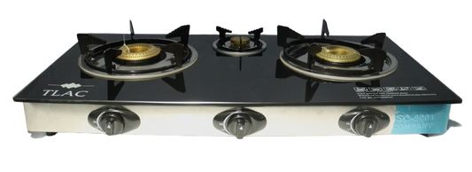 TLAC Table-Top Gas Stove 3 Burner Glass Top Black - TLGT-4BL
