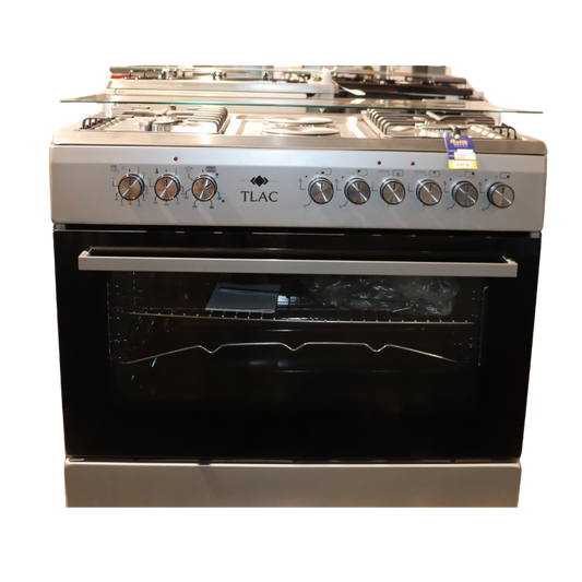 90x60 Free-Standing Cooker – 4 Gas + 2 Electric Burners, Glass Lid