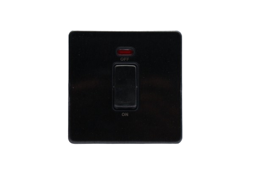Windsor VIP Black 2A 1 Gang Double Pole Switch with Neon Indicator - VC324GB