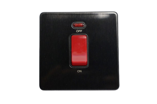 Windsor VIP Black 45A 1 Gang Double Pole Switch with Neon Indicator - VC327GB