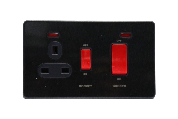 Windsor VIP Black 45A Cooker Control Unit Socket with Neon Indicator - VC331GB