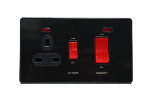 Windsor VIP Black 45A Cooker Control Unit Socket with Neon Indicator - VC331GB