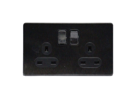 Windsor VIP Black 13A 2 Gang Switched Socket, Single Pole - VC46GB