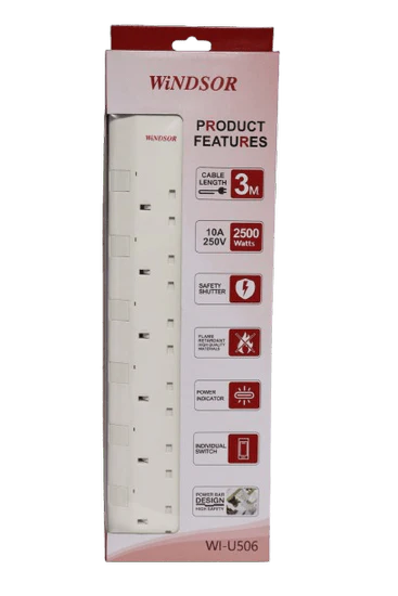 6 Way Extension Socket with 3M Cable WI-U506 – BS Standard | Windsor Kenya