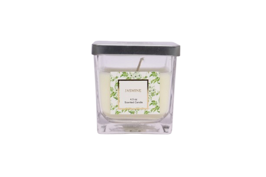 4.5 oz Jasmine Scented Candle in Square Glass Jar with Lid