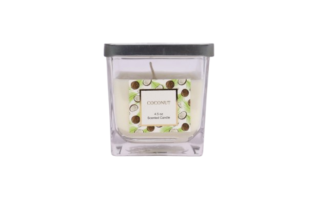 4.5 oz Coconut Scented Candle in Square Glass Jar with Lid