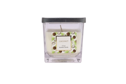 4.5 oz Coconut Scented Candle in Square Glass Jar with Lid