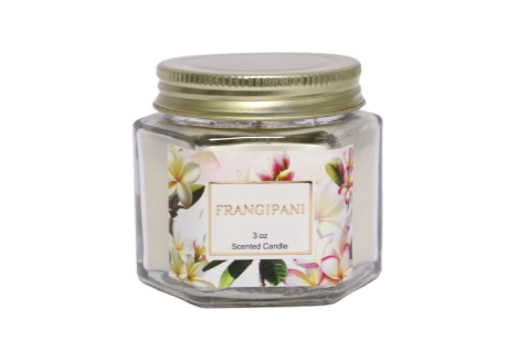 3 OZ FRANGIPANI  HEXAGONAL GLASS JAR CANDLE
