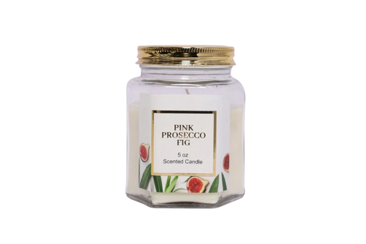 5 oz Pink Prosecco & Fig Scented Candle in Hexagonal Glass Jar