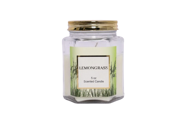 5 oz Lemongrass Scented Candle in Hexagonal Clear Glass Jar