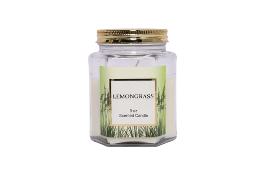 5 oz Lemongrass Scented Candle in Hexagonal Clear Glass Jar