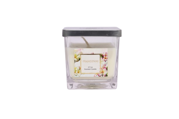 4.5 oz Frangipani Scented Candle in Square Glass Jar with Lid