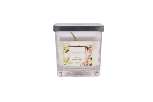 4.5 oz Frangipani Scented Candle in Square Glass Jar with Lid