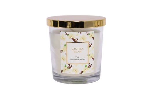 7 oz Vanilla Bean Glass Candle with Gold Lid