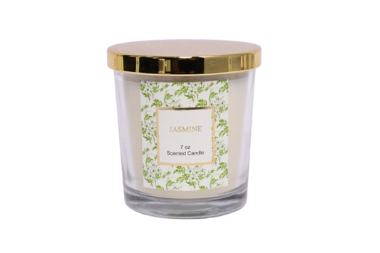 7 oz Jasmine Scented Candle in Glass Jar with Gold Lid