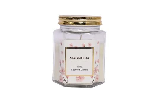 5 oz Magnolia Scented Candle in Hexagonal Clear Glass Jar
