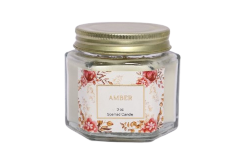 3 OZ AMBER HEXAGONAL GLASS JAR CANDLE