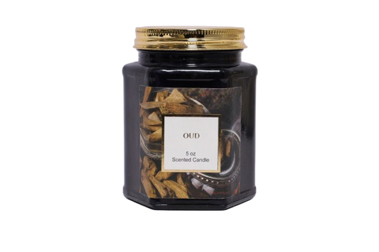 5 oz Oud Scented Candle in Hexagonal Glass Jar