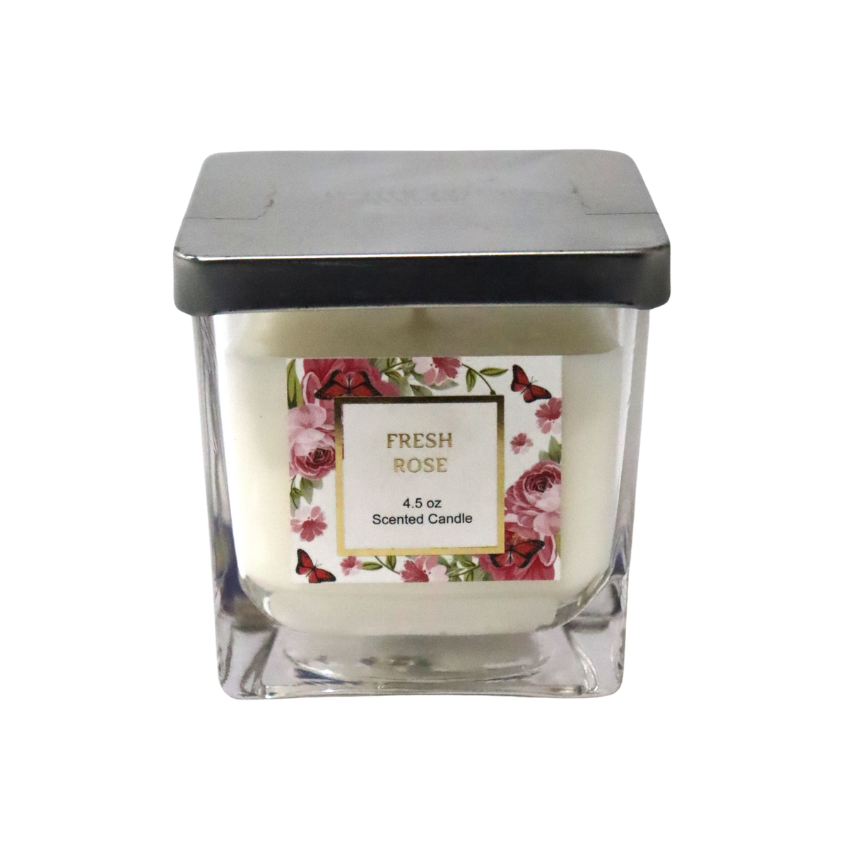 4.5 oz Fresh Rose Scented Candle in Square Glass Jar with Lid
