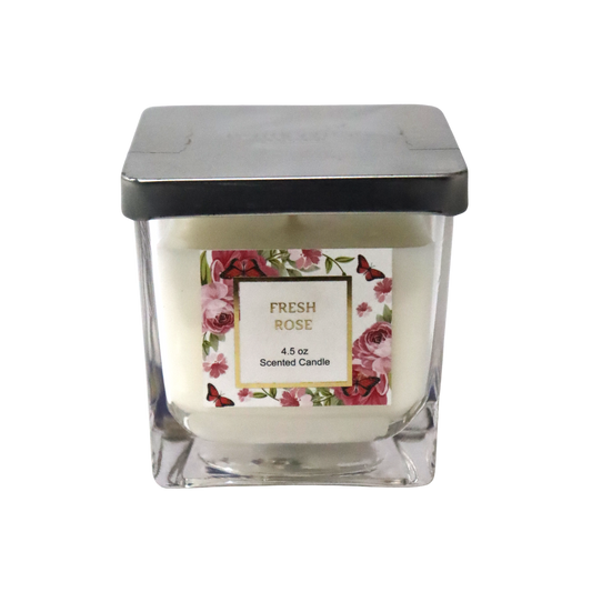 4.5 oz Fresh Rose Scented Candle in Square Glass Jar with Lid
