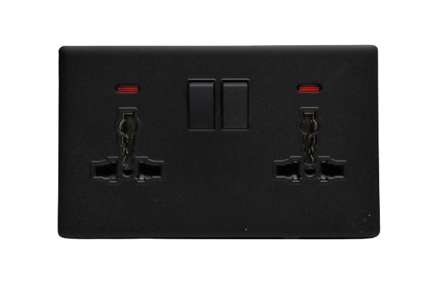 Windsor L&L Range Black Velvet Touch 13A 2 Gang Universal Socket with Neon Indicator - L48MB