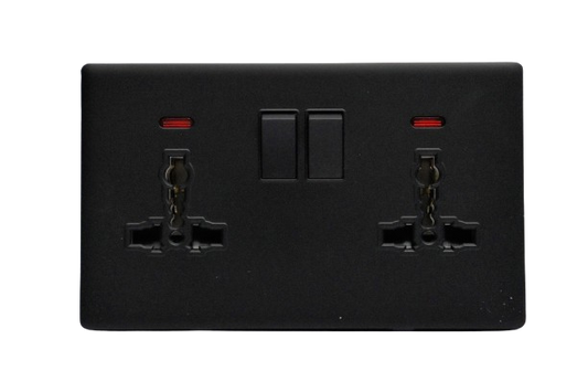 Windsor L&L Range Black Velvet Touch 13A 2 Gang Universal Socket with Neon Indicator - L48MB