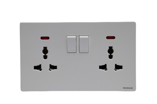 Windsor L&L Range Brushed White 13A 2 Gang Universal Socket with Neon Indicator - L48MW