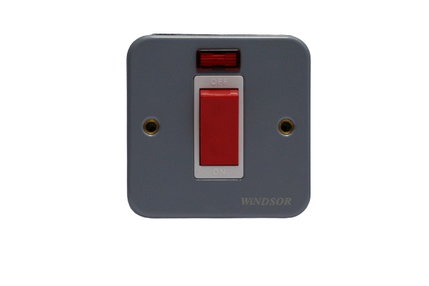 Windsor Metallic 45A 1 Gang Double Pole Switch with Neon Indicator - M327