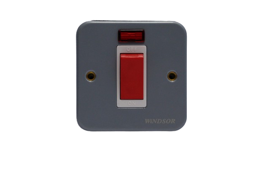 Windsor Metallic 45A 1 Gang Double Pole Switch with Neon Indicator - M327