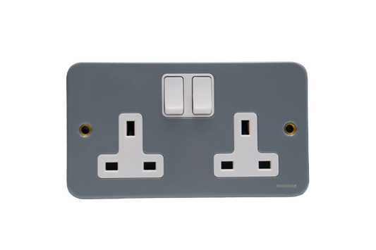 Windsor Metallic 13A Double Switched Socket, Single Pole - M46